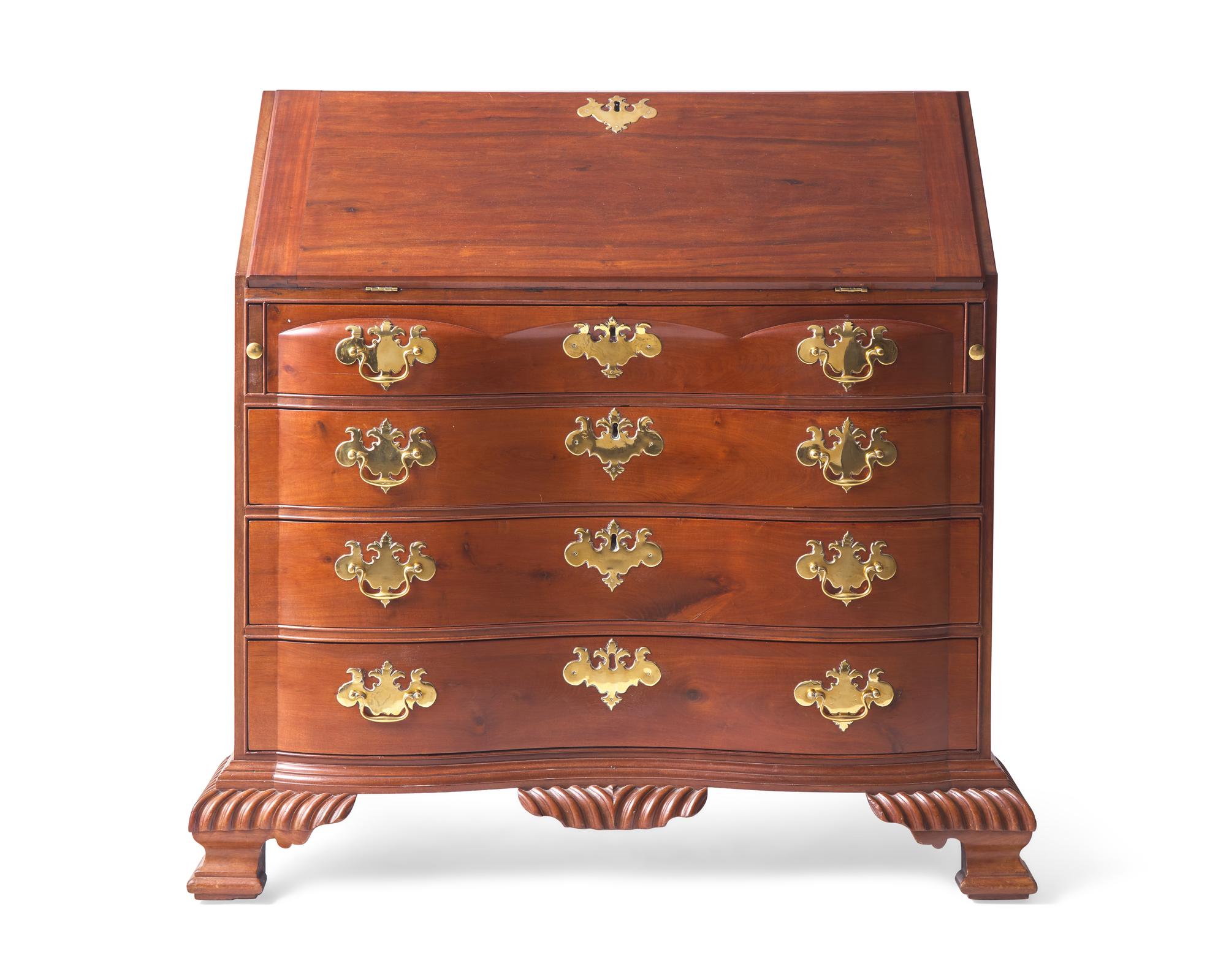 A Chippendale Carved Mahogany Reverse-Serpentine Slant-Front Desk, Attributed to William King (b. 1754 - after 1806) Salem, MA, Circa 1785