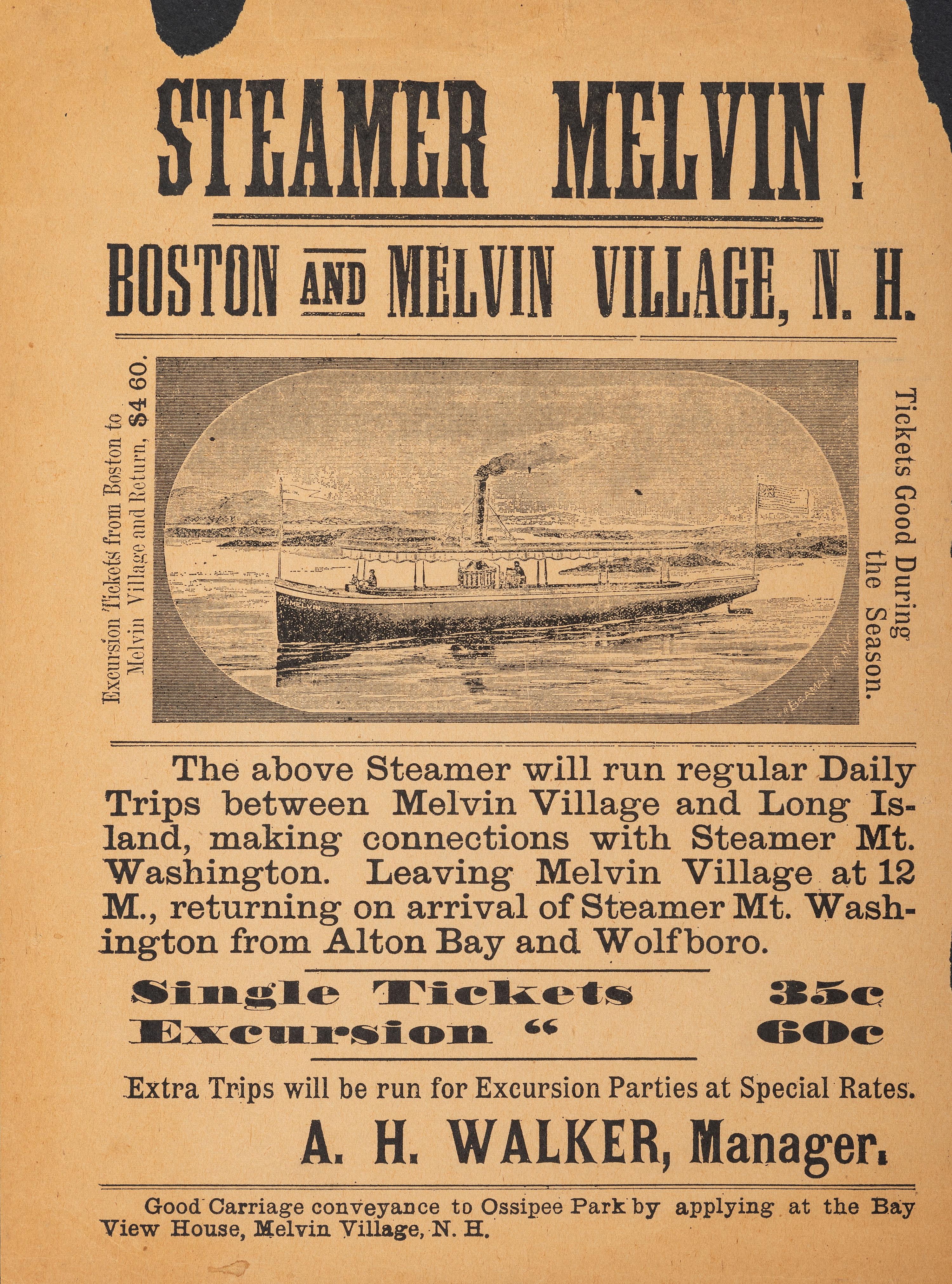 [TRANSPORTATION]. A group of 2 broadsides promoting ships, incl. the Barge Manhattan and the Steamer Melvin .