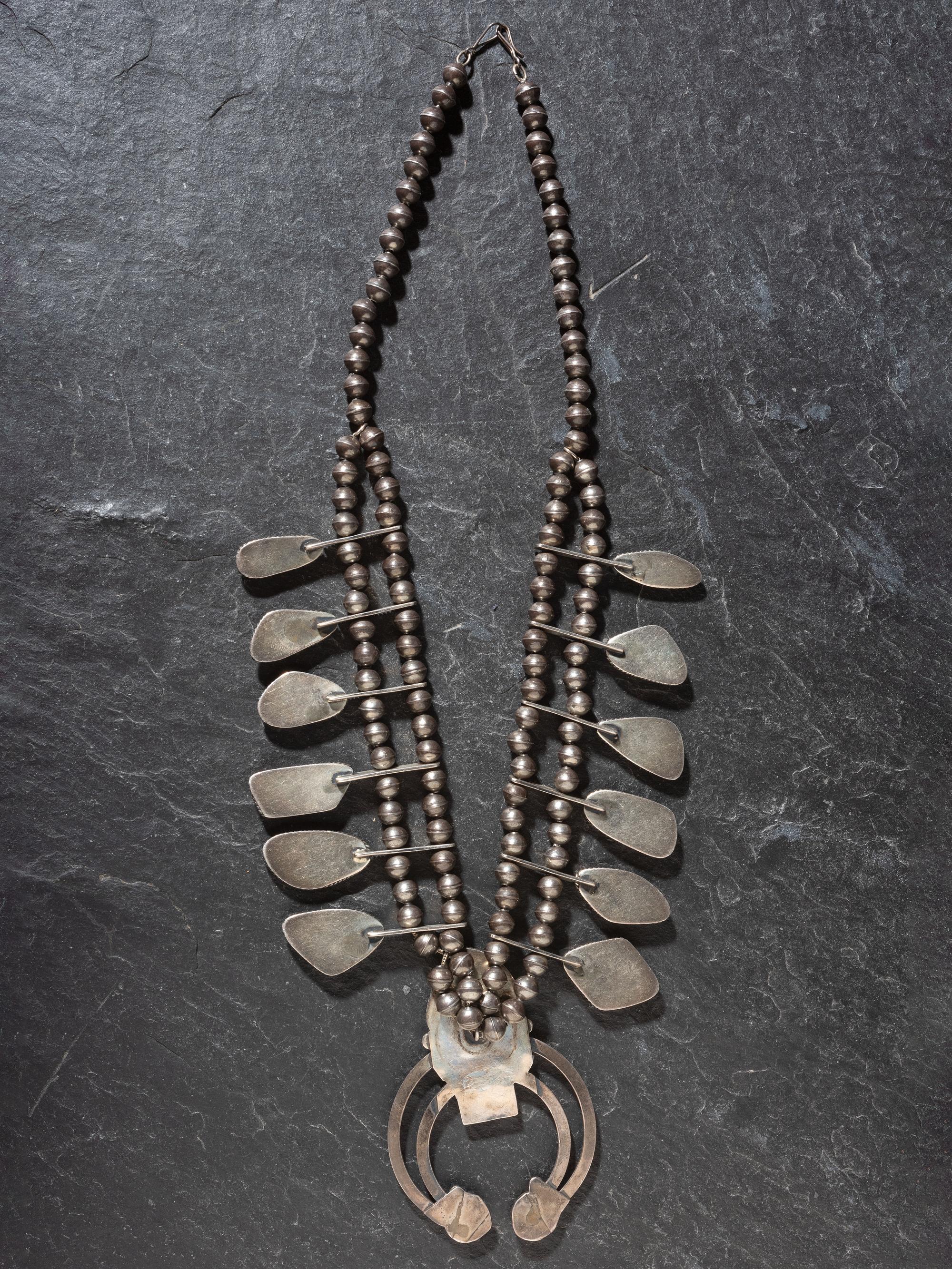 Navajo Silver and Turquoise Squash Blossom Necklace