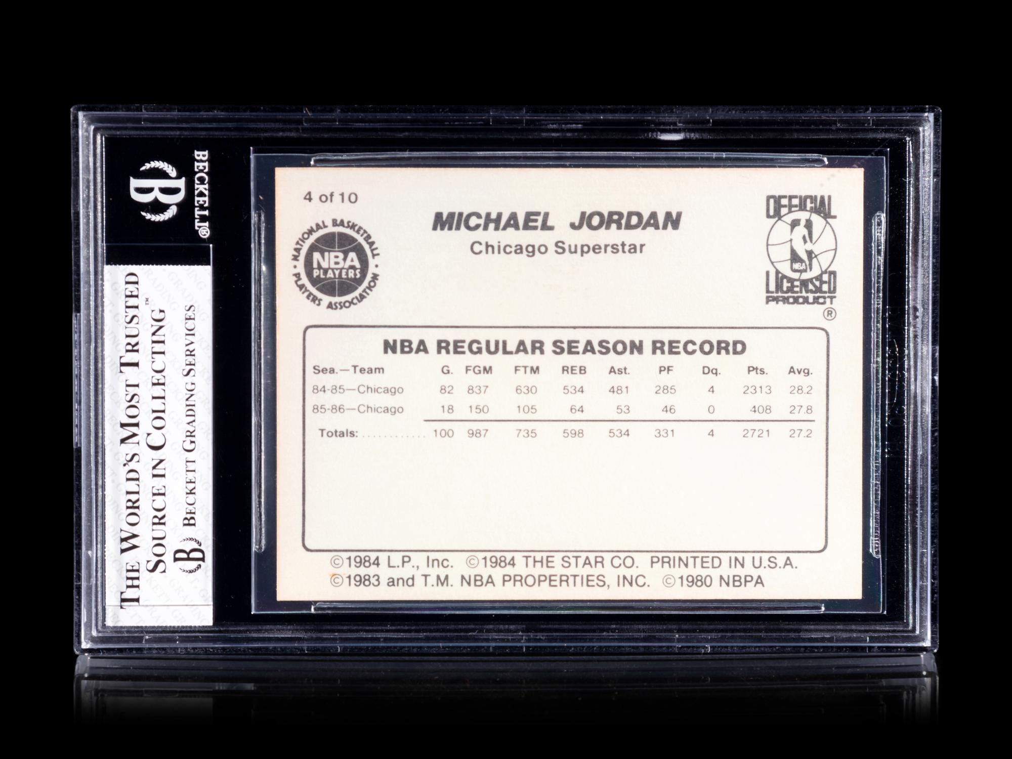 A 1986 Star Michael Jordan Set Break Basketball Card No. 4 Pro Stats BGS 7 Near Mint.
