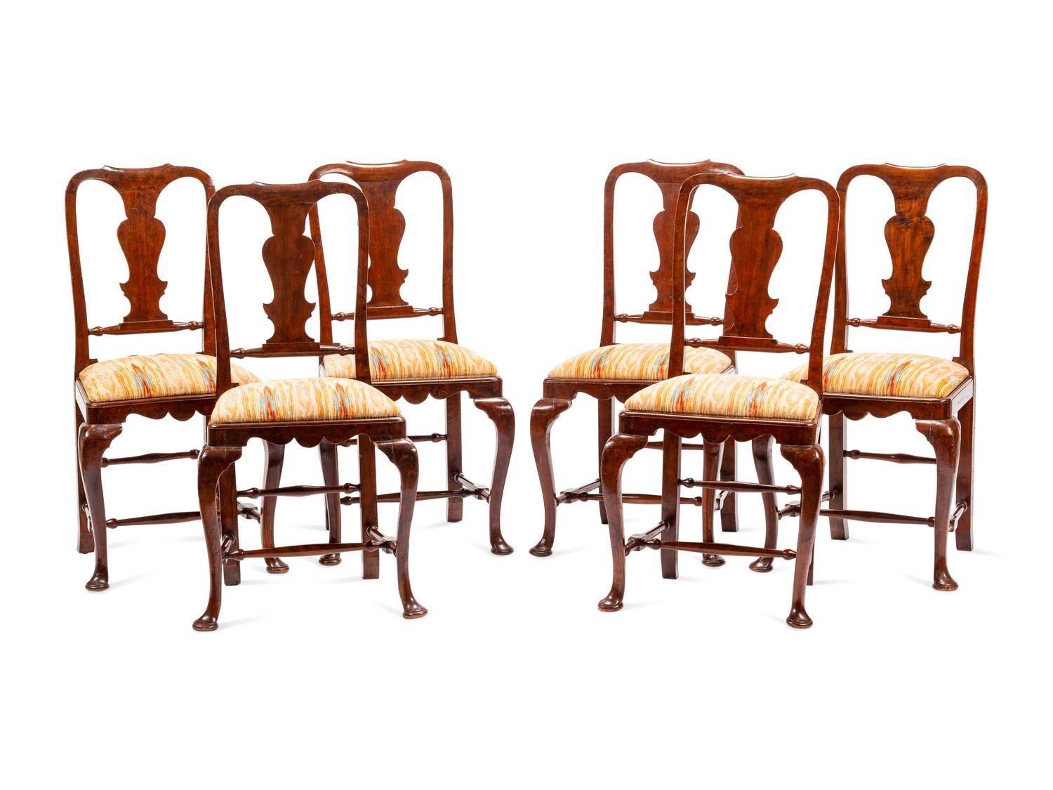 A Set of Six Queen Anne Style Mahogany Dining Chairs