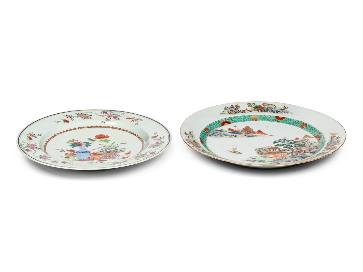 Two Chinese Export Enameled Porcelain Chargers