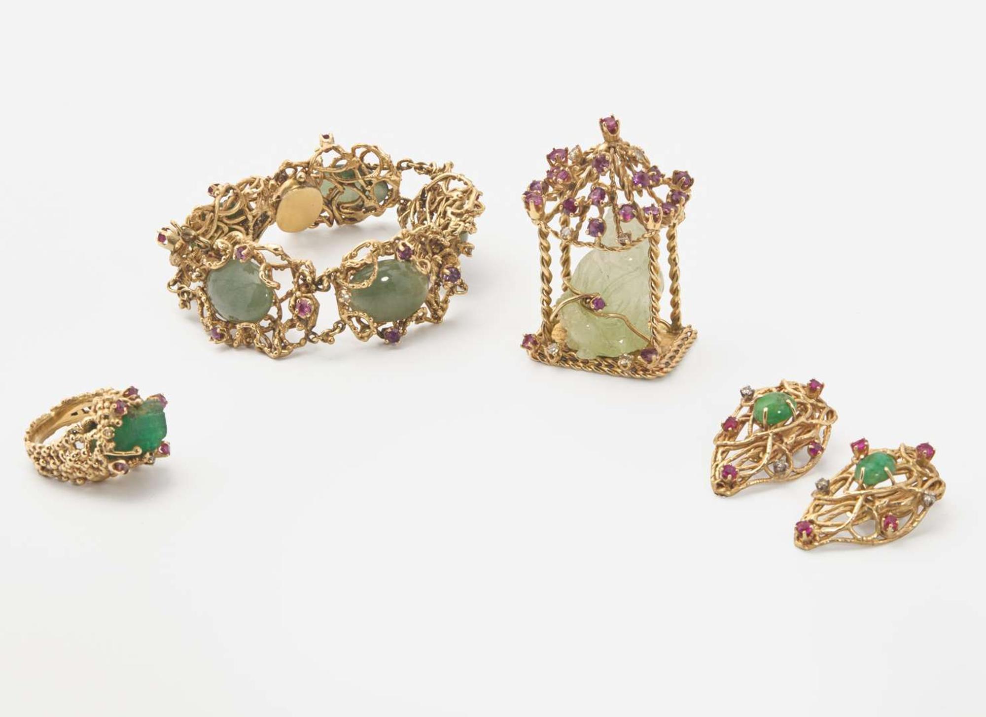 A 14K Yellow Gold and Gemstone Jewelry Suite