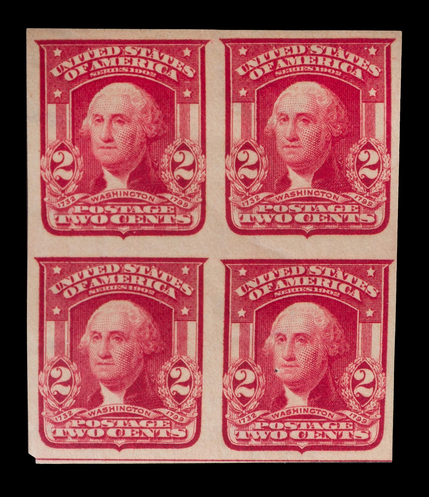 A United States 1906 2-Cent George Washington Imperforate Block of Four
