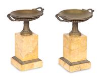 A Pair of Grand Tour Bronze and Marble Tazza Ornaments