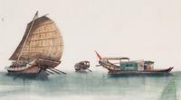 A Set of Eight Chinese Export Pith Paintings, Late Qing Dynasty 清晚期 通草畫船隻圖鏡框八幅