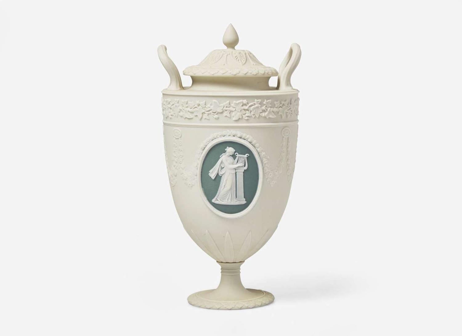 A Wedgwood Solid White Jasperware Vase and Cover, UK, early 19th century