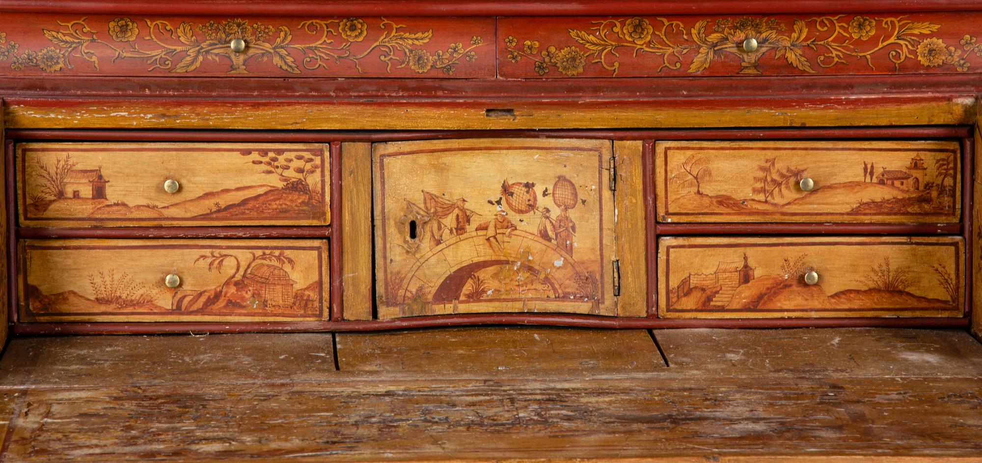An Italian Chinoiserie-Decorated Painted Secretary Bureau