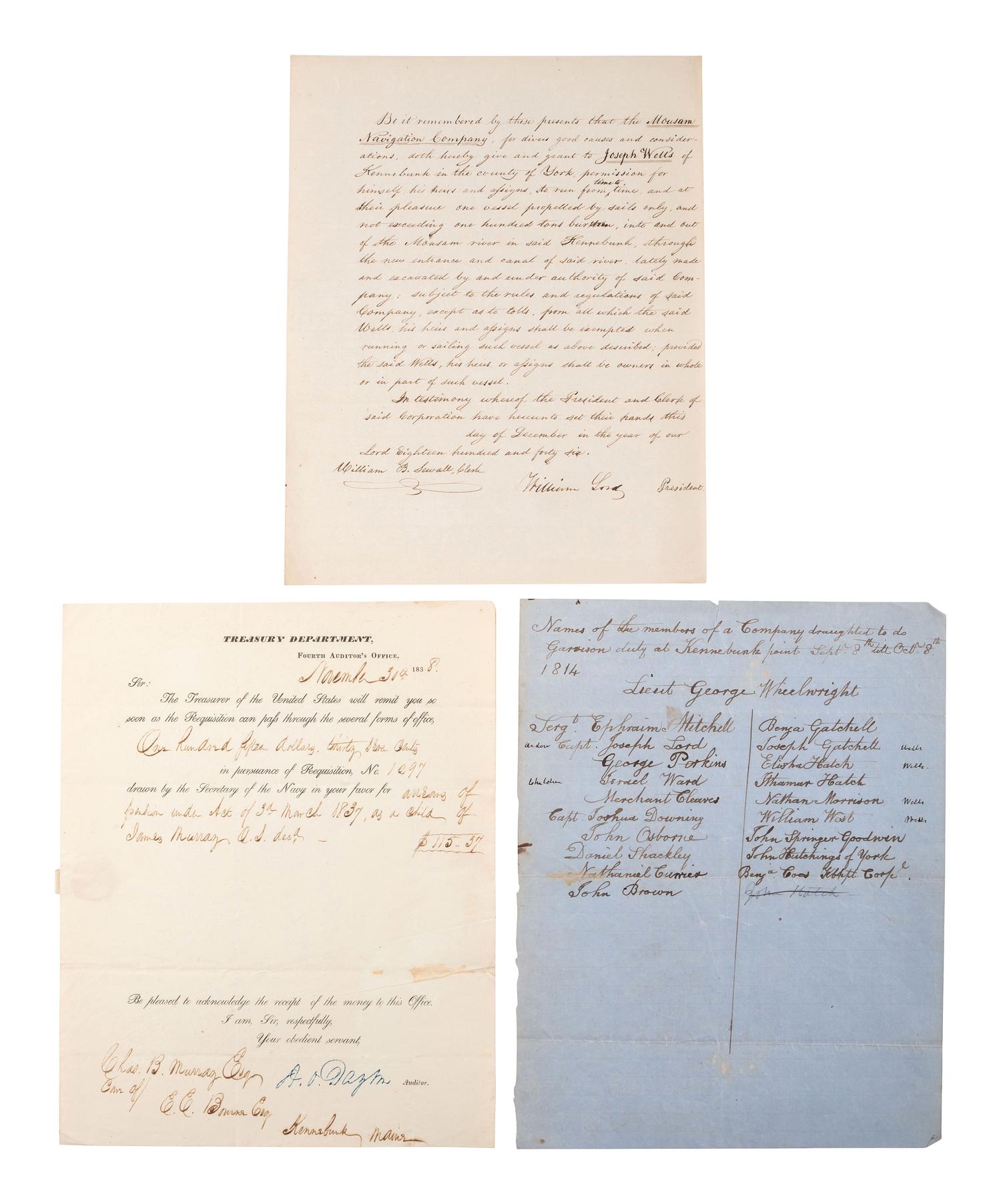 [MAINE]. 19th-century documents related to the state of Maine, including: