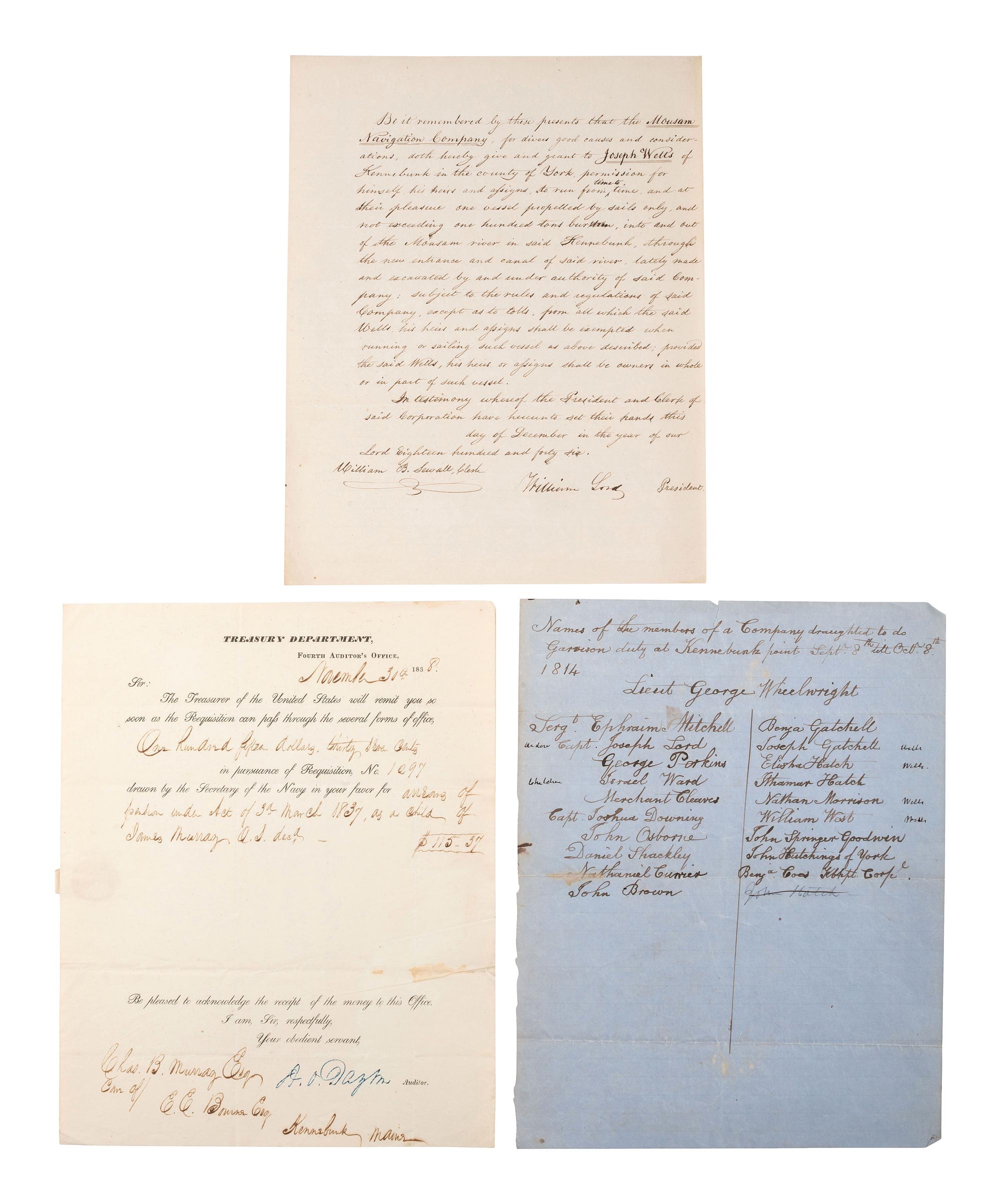 [MAINE]. 19th-century documents related to the state of Maine, including: