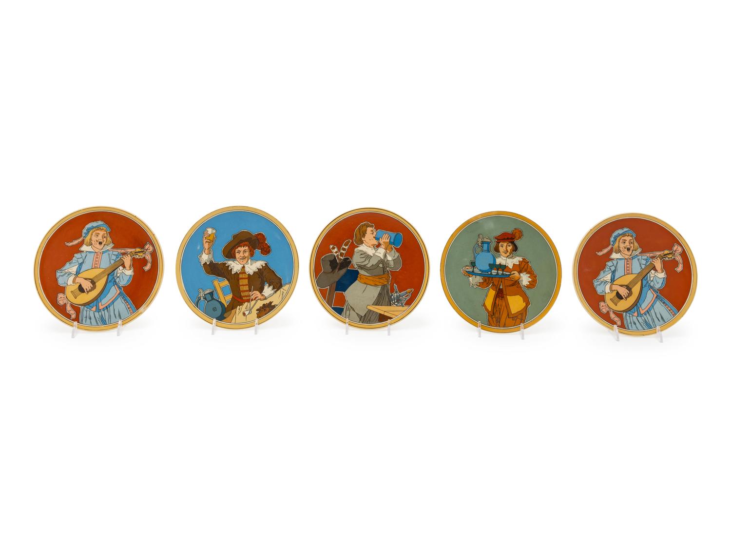 Five Mettlach Ceramic Plates