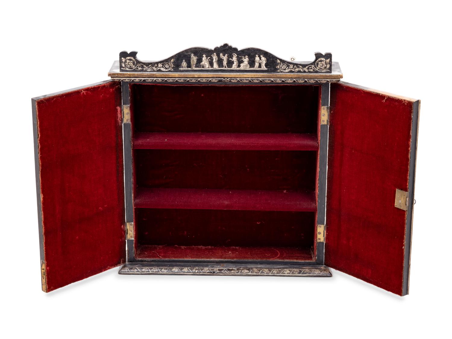A Continental Painted Hanging Cupboard Decorated with Classical Figures