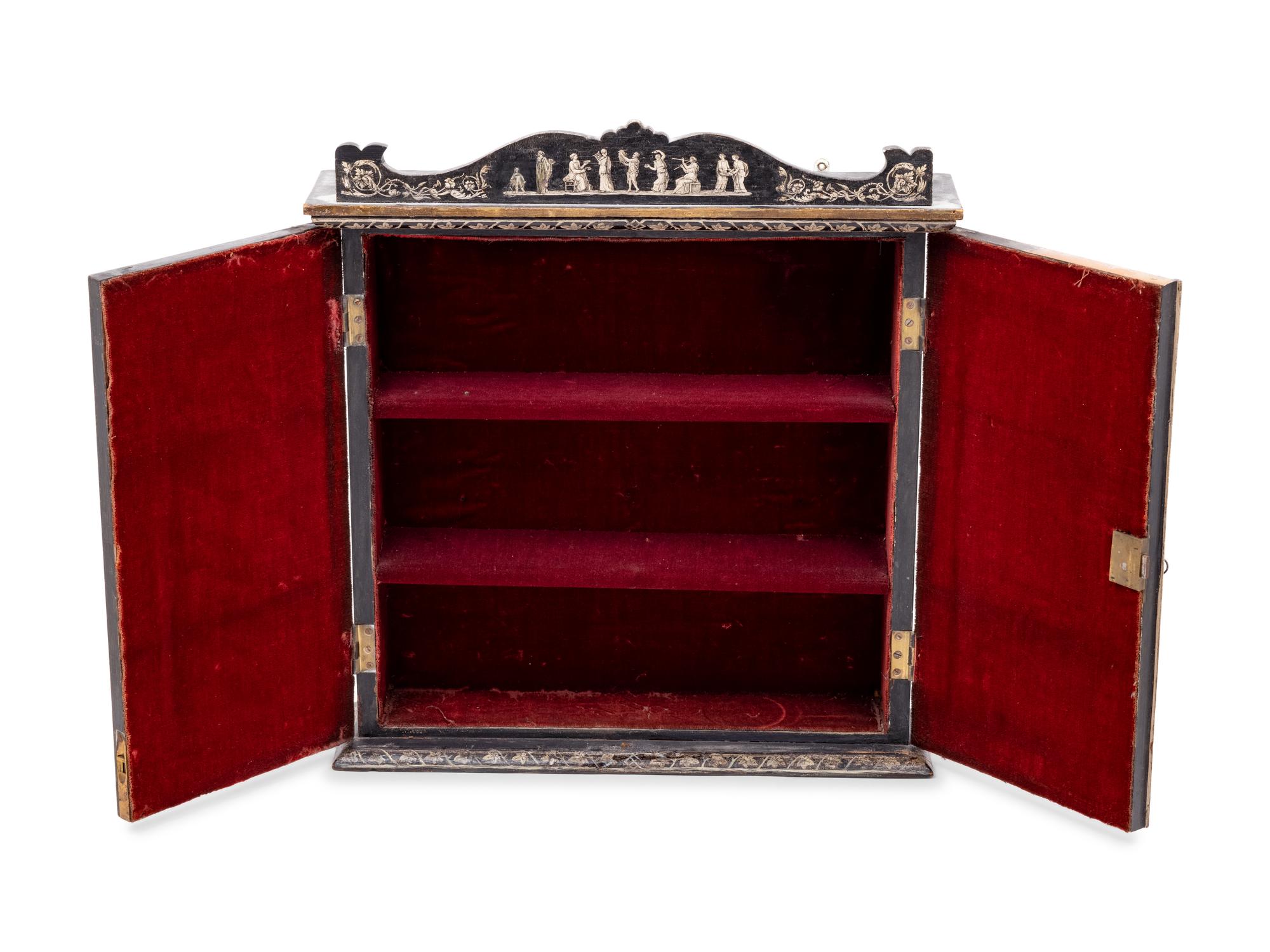 A Continental Painted Hanging Cupboard Decorated with Classical Figures