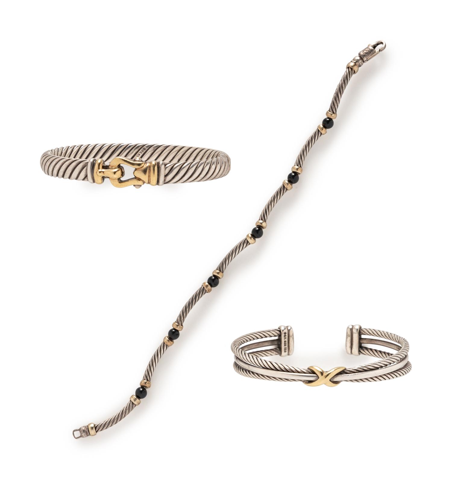 DAVID YURMAN, COLLECTION OF STERLING SILVER AND YELLOW GOLD BRACELETS