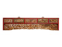 A Large Chinese Gilt and Red Lacquered Wood Panel