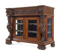 An R.J. Horner Carved Oak Man of the Mountain Serving Cabinet