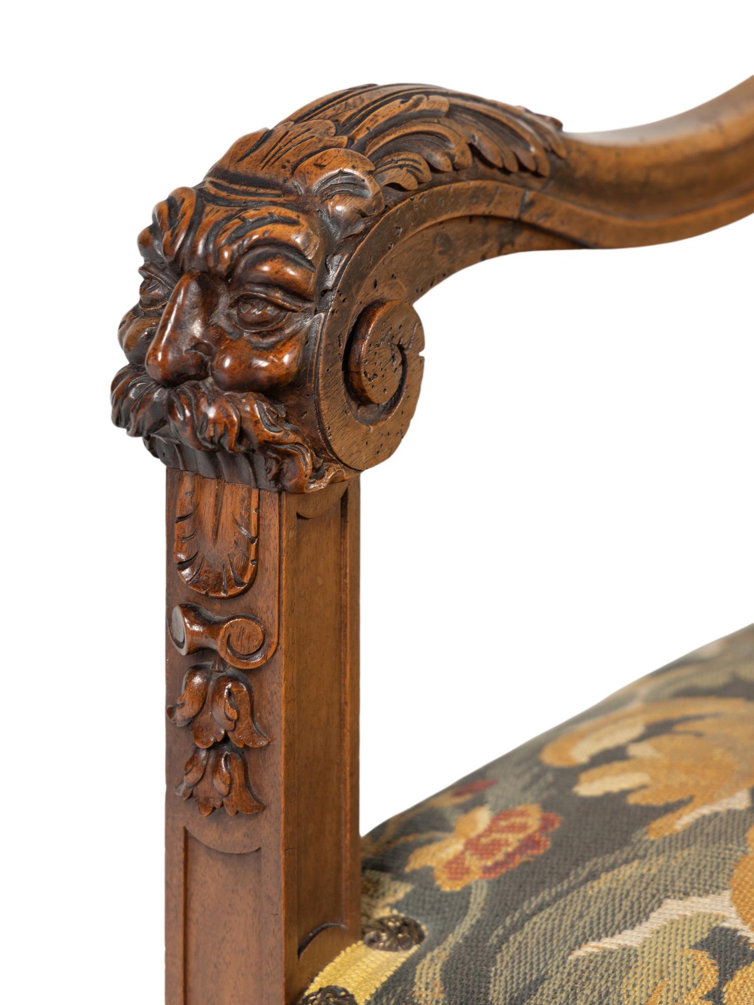 A Pair of Flemish Baroque Style Walnut Armchairs