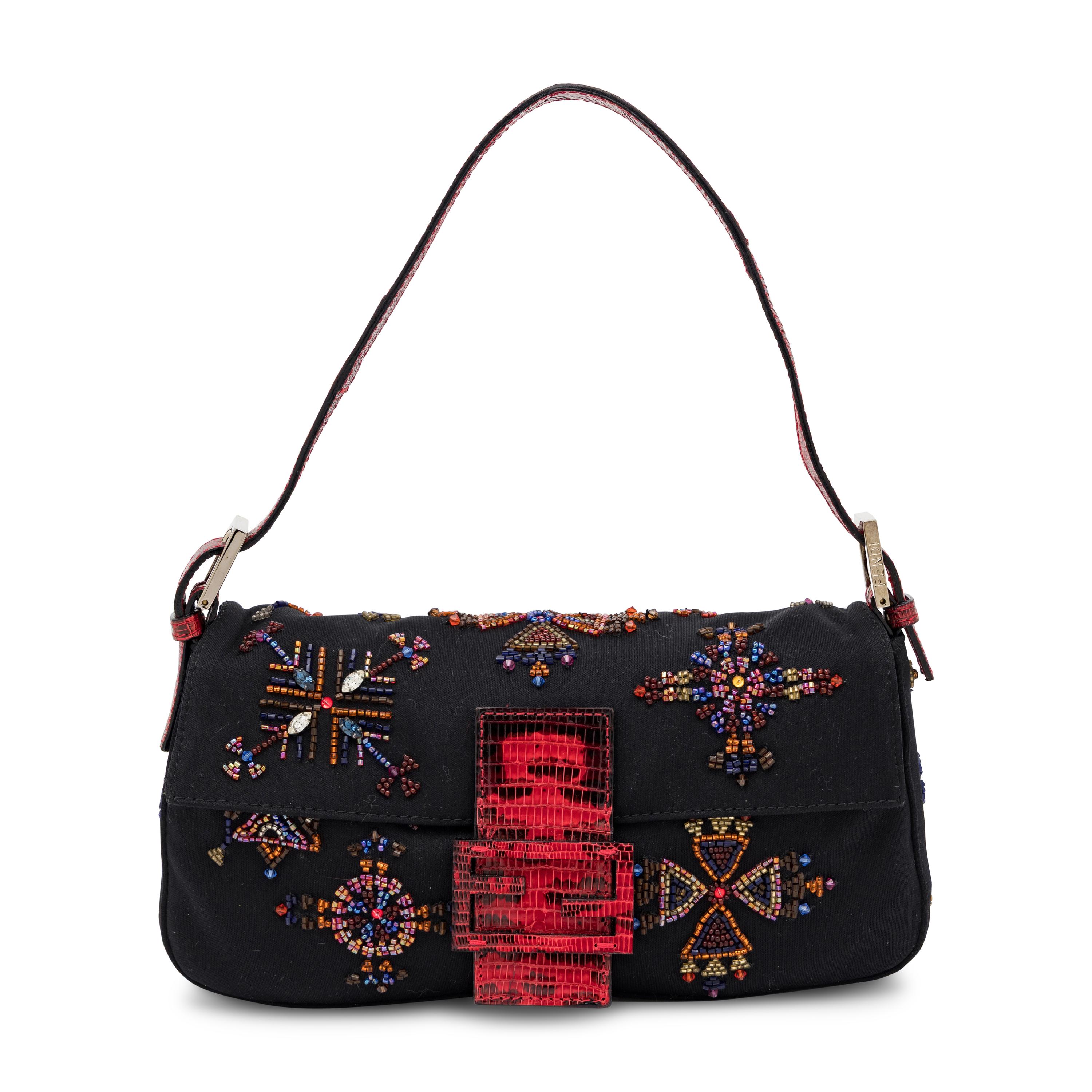 Fendi, Baguette in Beaded Knit and Red Lizard Skin