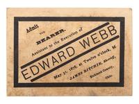 [CRIME & PUNISHMENT]. Ticket to the public hanging of African American Edward Webb. Richland County, OH, 31 May 1878.