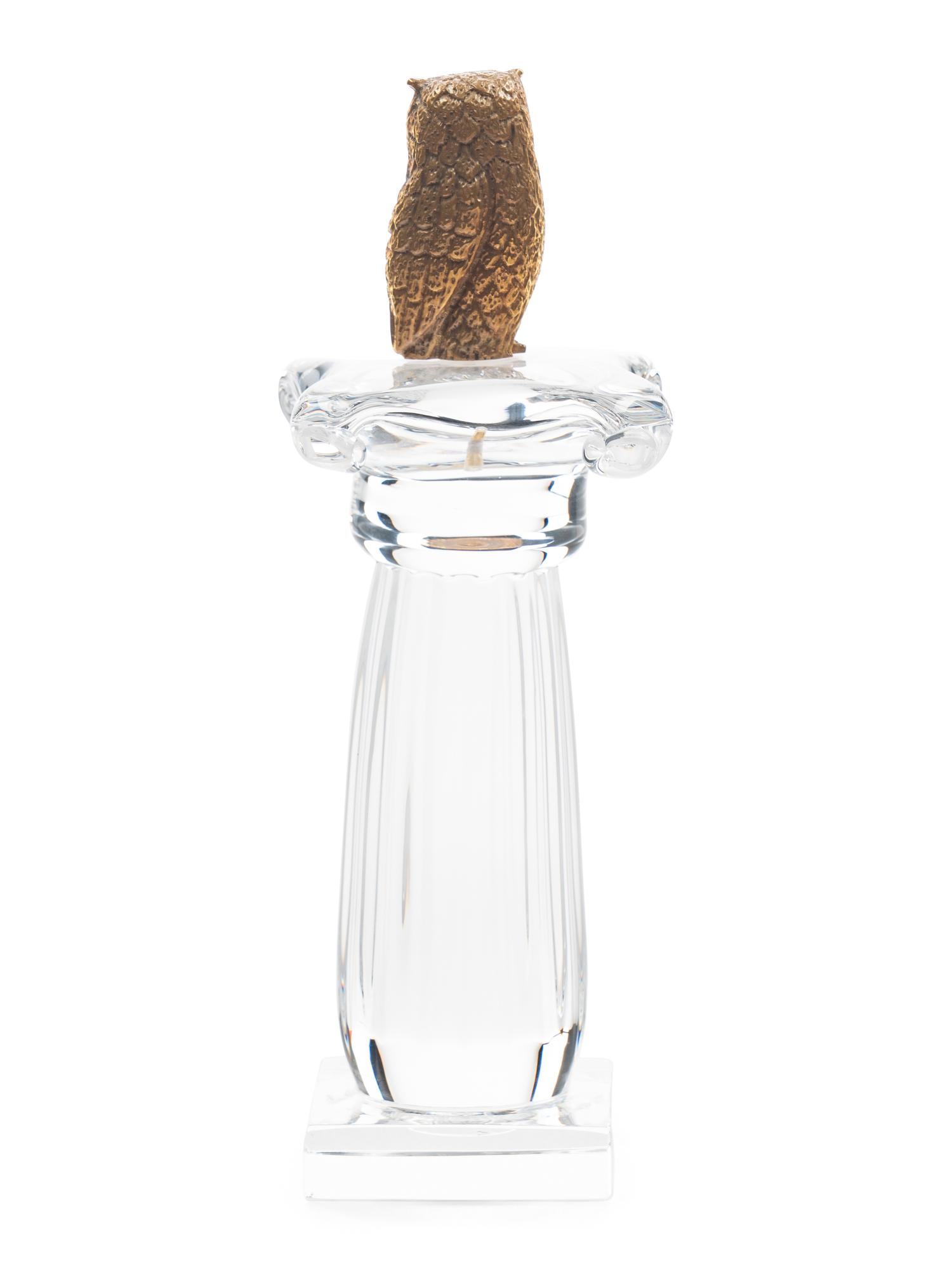 A Steuben Glass and 18 Karat Gold Column of the Owl Sculpture