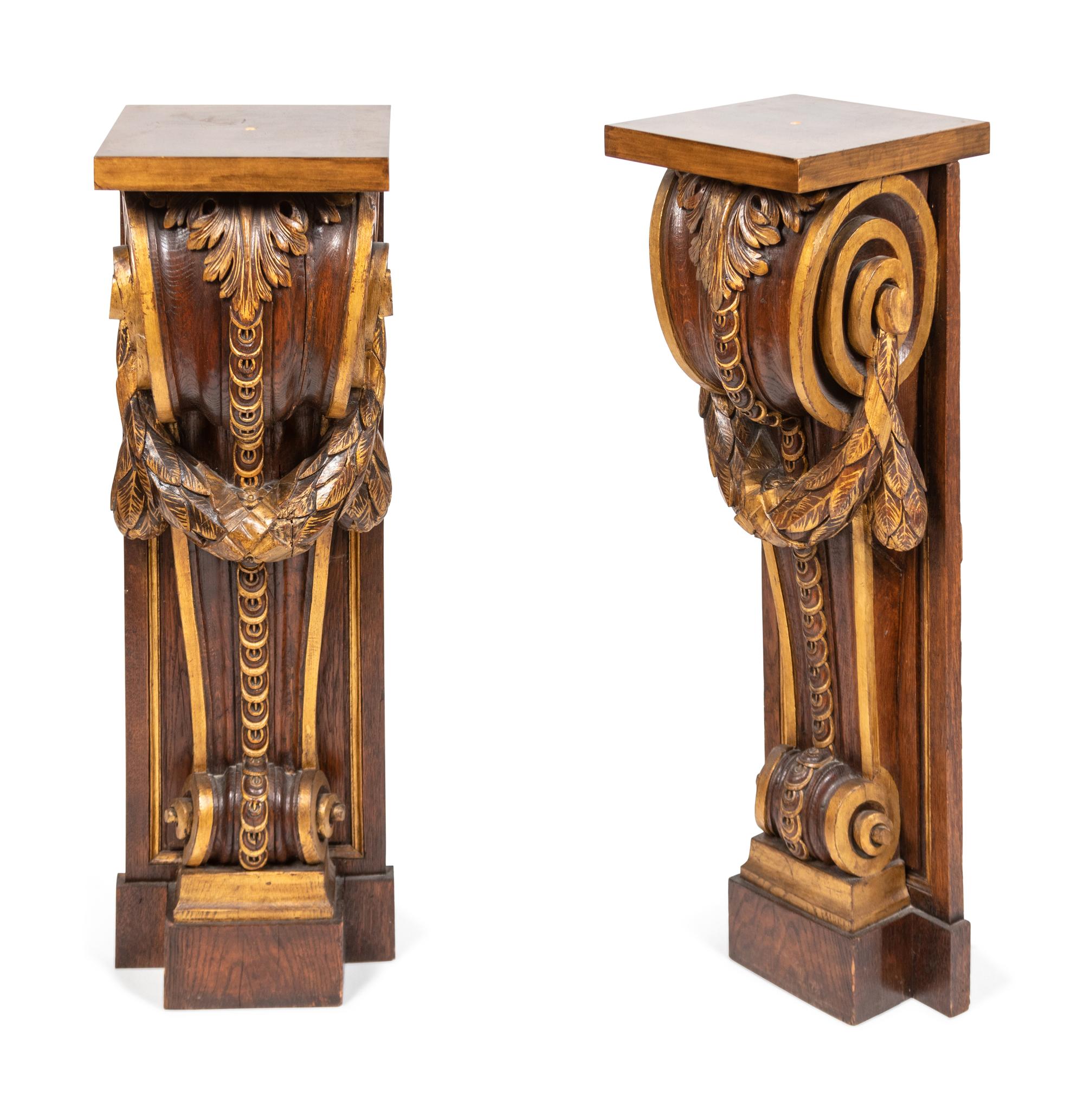 A Pair of Neoclassical Style Carved Wood Corbels