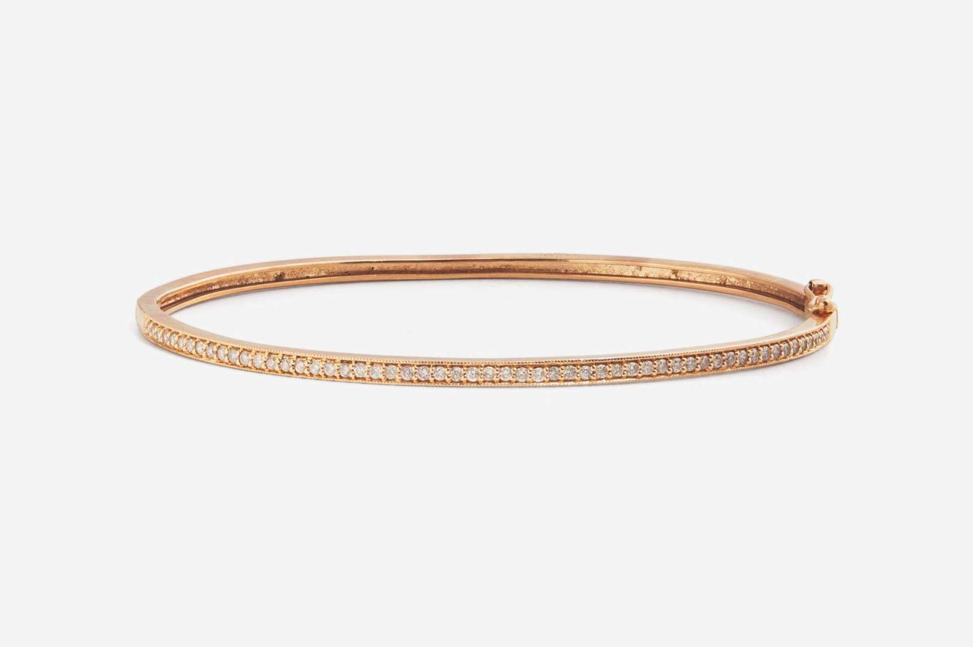 A 14K Rose Gold and Diamond Bangle Bracelet