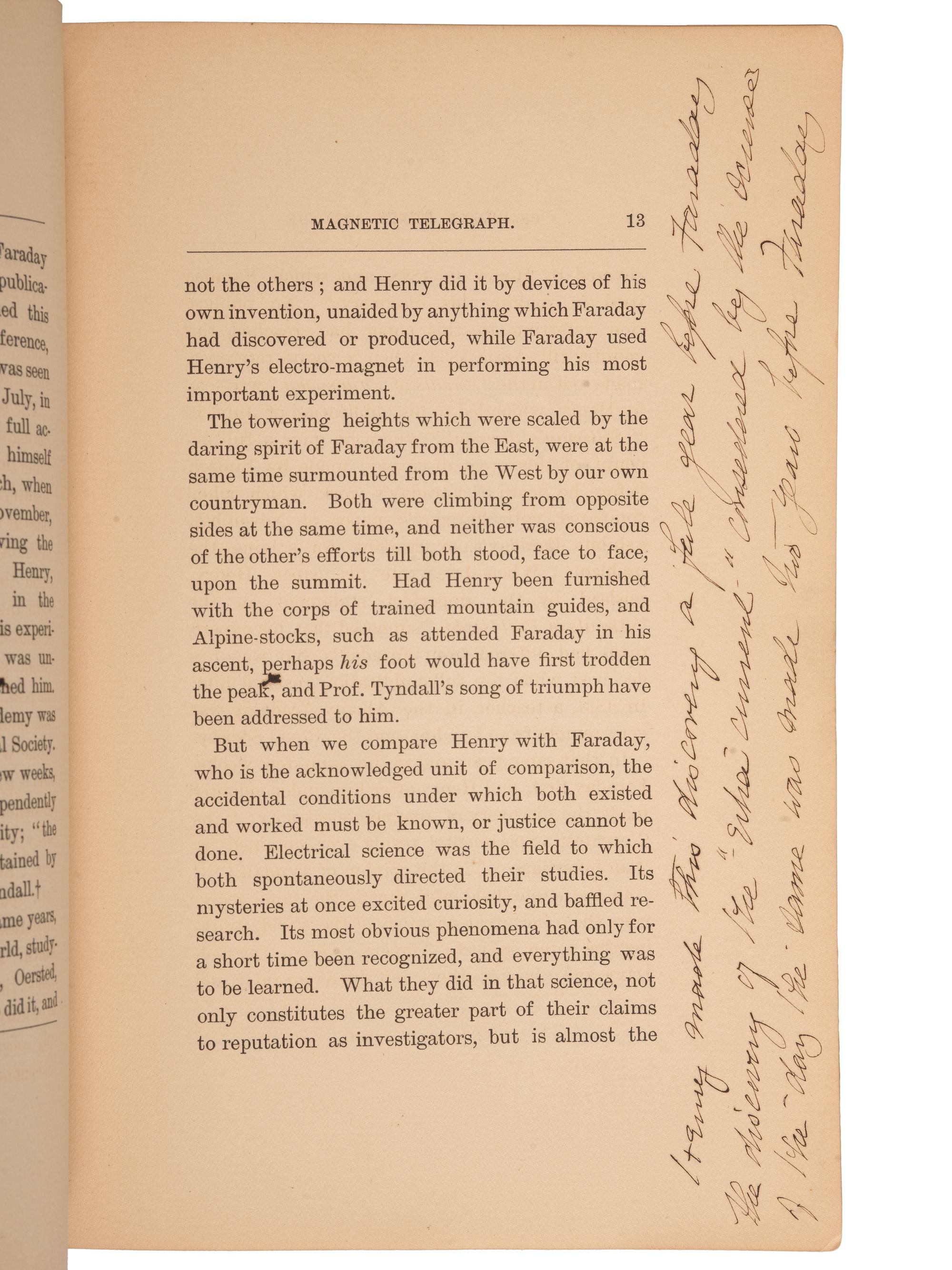EDISON, Thomas A. (1847-1931). Joseph Henry and the Magnetic Telegraph: An Address delivered at Princeton College, June 16, 1885, by Edward N. Dickerson . New York: Charles Scribner's Sons, 1885. Twice signed by Edison.