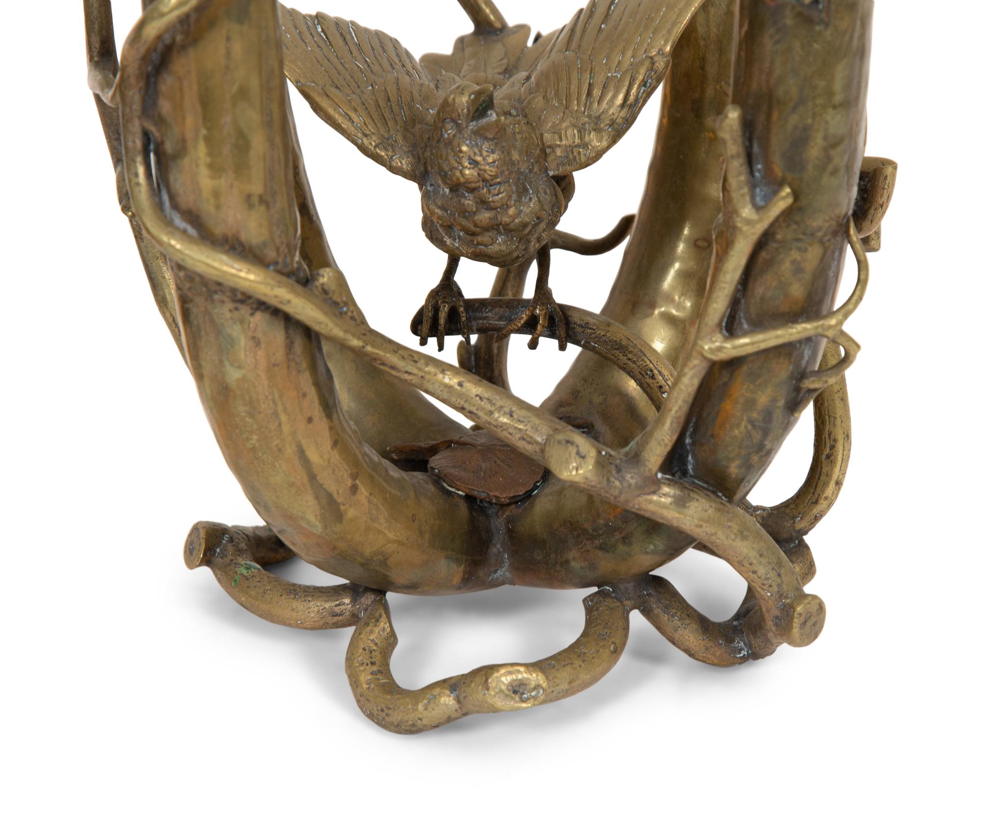 A Pair of Cast Brass Four-Light Candelabra with Birds and Insects