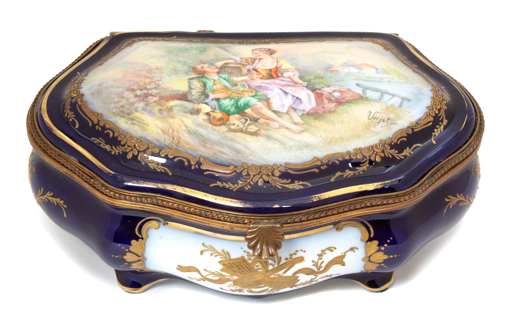 A Sevres Polychrome and Gilt Decorated Porcelain Jewel Box Height 5 x width 11 1/2 x depth 8 1/2 inches. — 19TH CENTURY