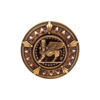 ASSYRIAN REVIVAL, YELLOW GOLD AND ENAMEL BROOCH