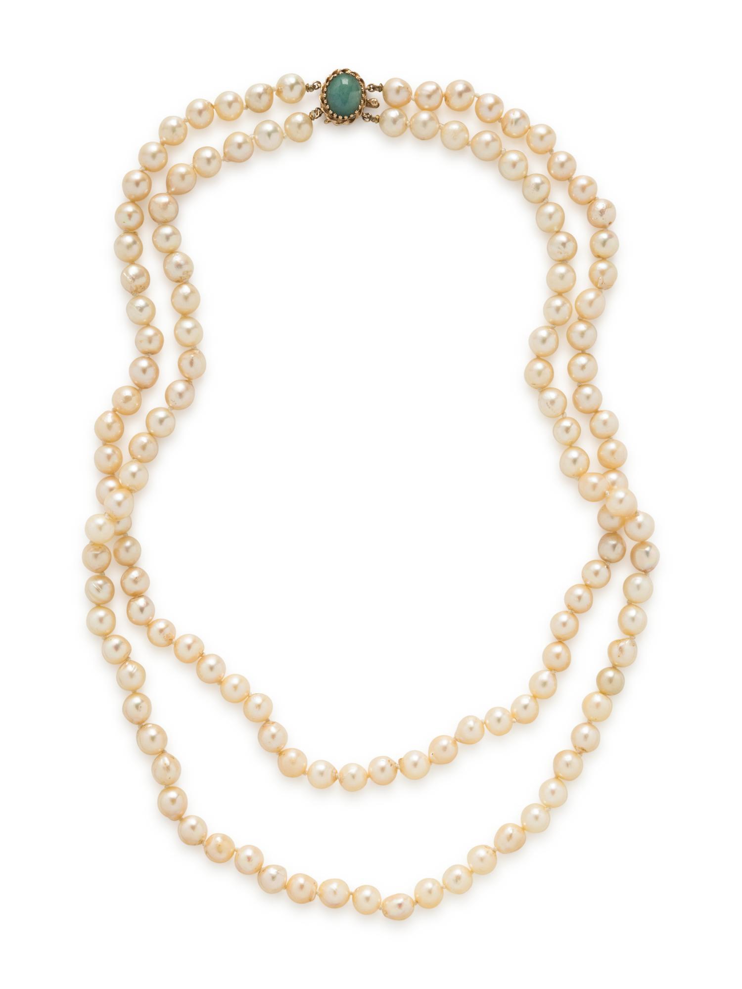 DOUBLE STRAND CULTURED PEARL AND JADE NECKLACE
