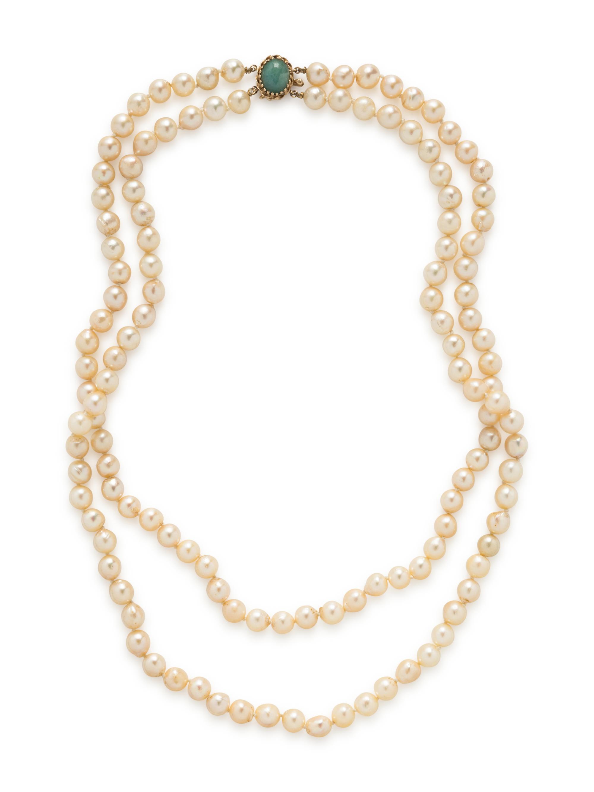 DOUBLE STRAND CULTURED PEARL AND JADE NECKLACE