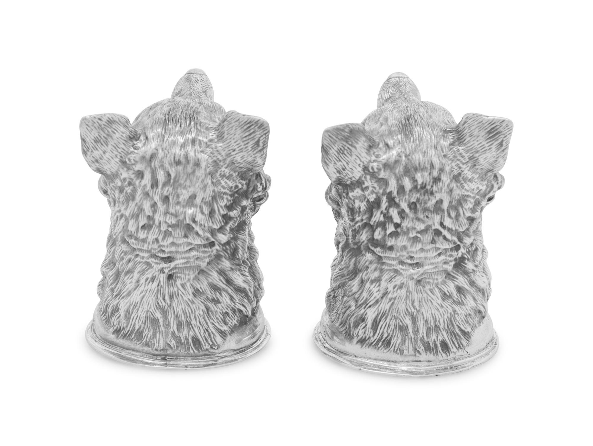 A Pair of German Silver Fox-Head Hunting Cups