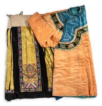 A Chinese Lady's Embroidered Silk Jacket and A Yellow Ground Silk Apron Skirt