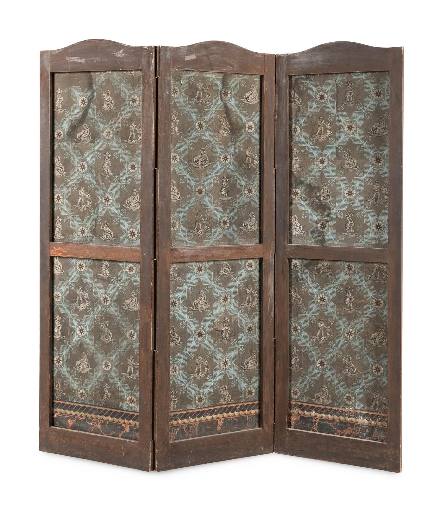 A Directoire Painted Wallpaper Floor Screen
