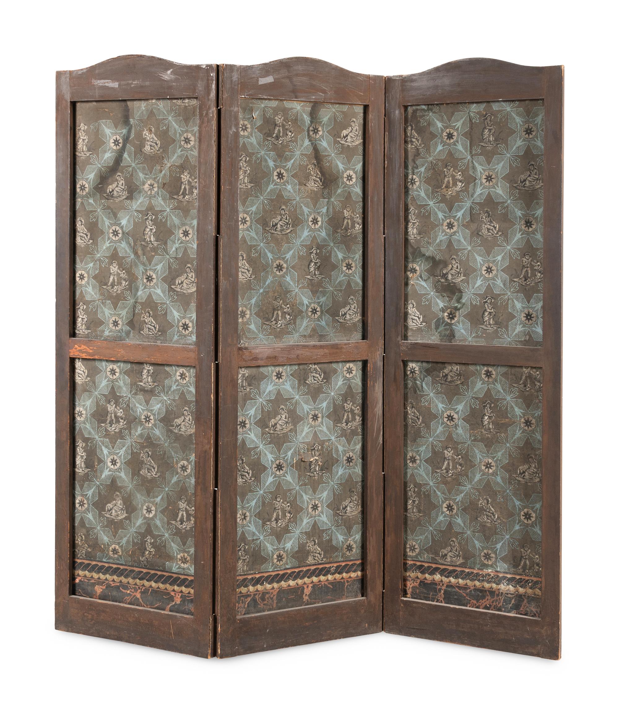 A Directoire Painted Wallpaper Floor Screen