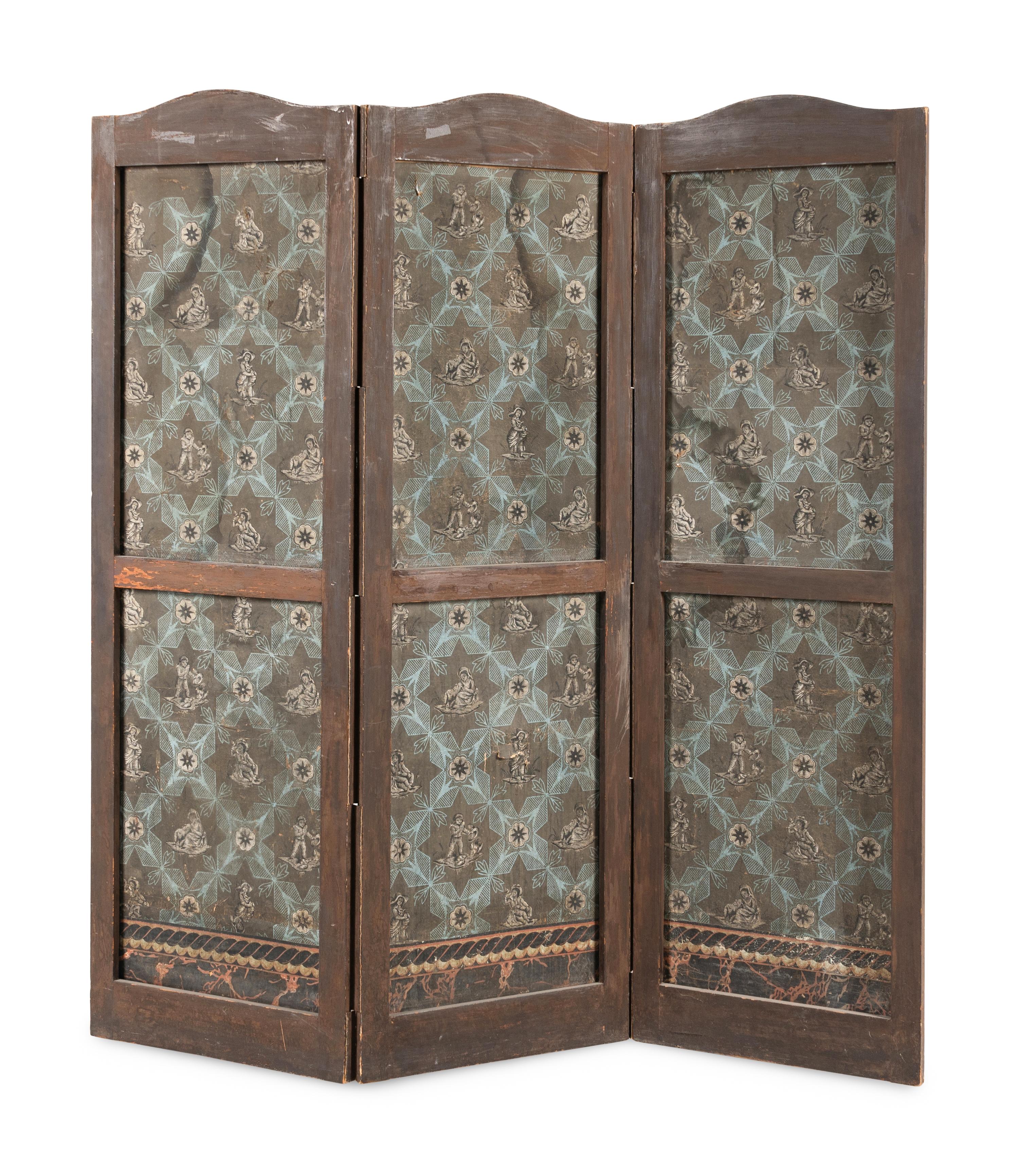 A Directoire Painted Wallpaper Floor Screen