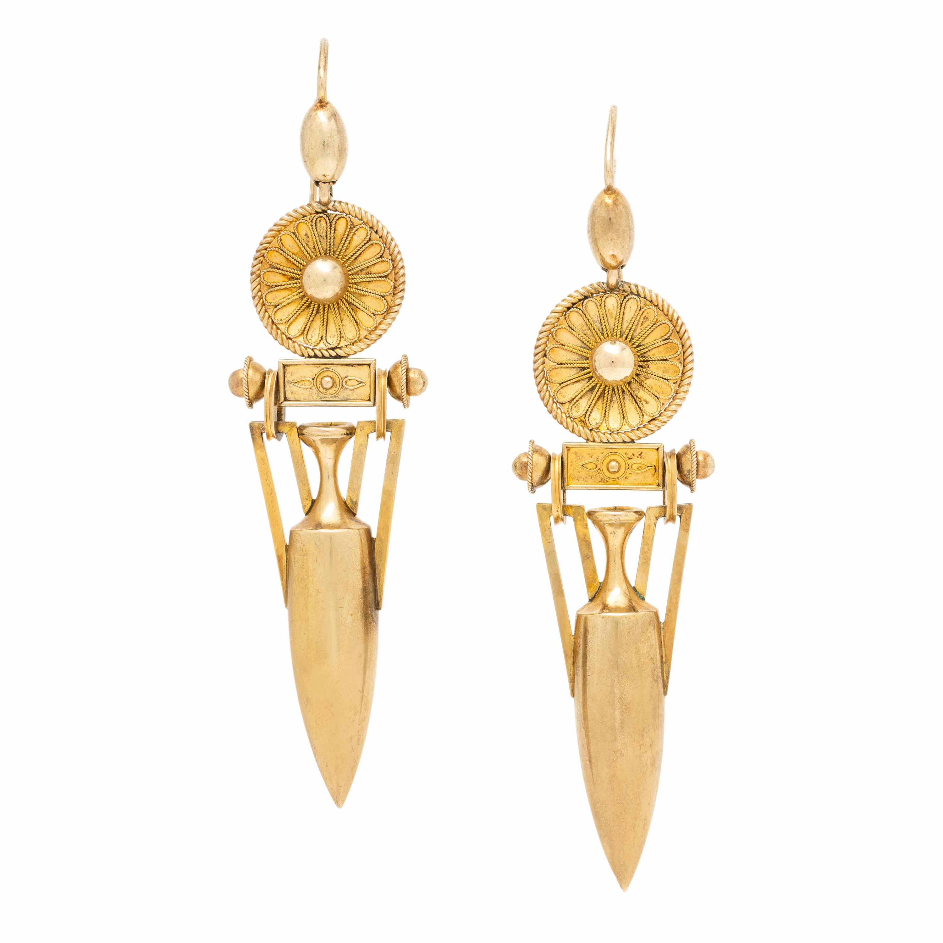 Etruscan Revival, Yellow Gold Earrings