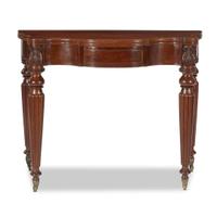Classical carved figured mahogany card table in the manner of Samuel McIntire, Salem, MA, circa 1820
