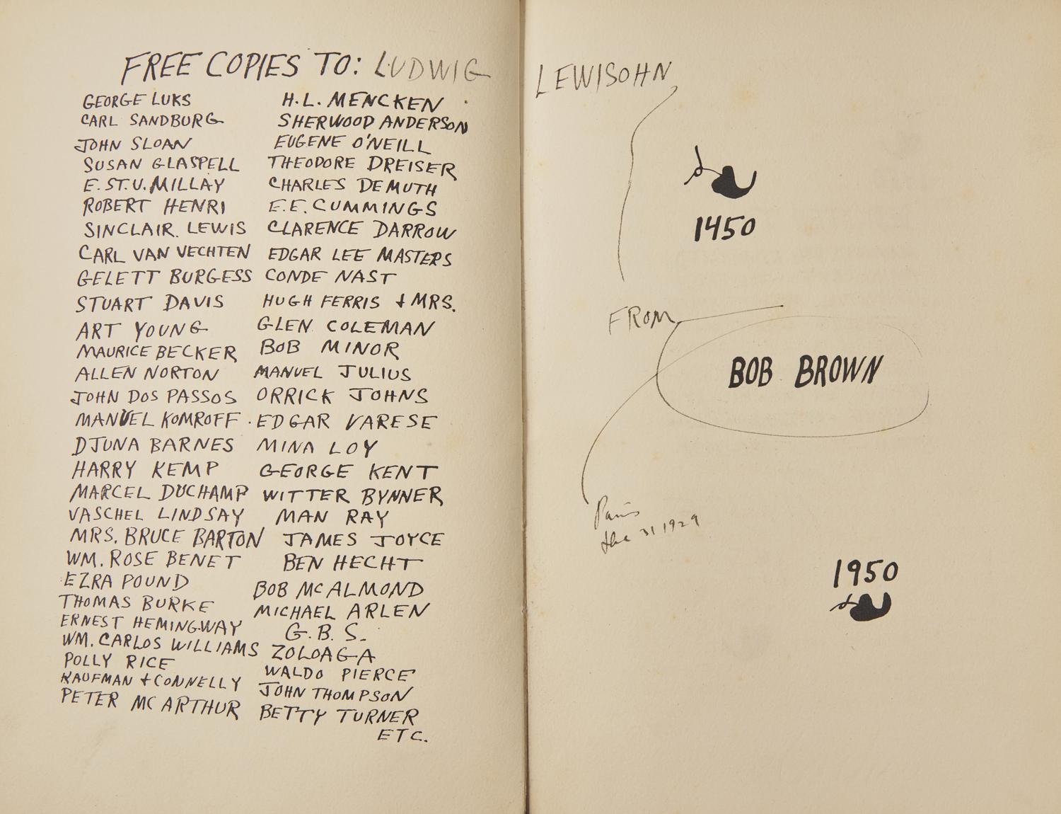 [Black Sun Press] Brown, Bob. 1450-1950, With An Autograph and Illustrated Letter