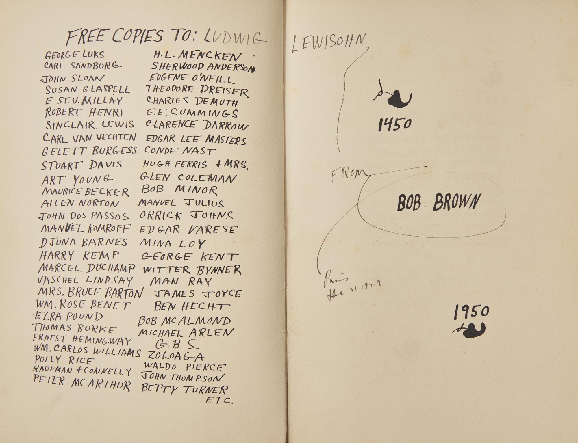 [Black Sun Press] Brown, Bob. 1450-1950, With An Autograph and Illustrated Letter