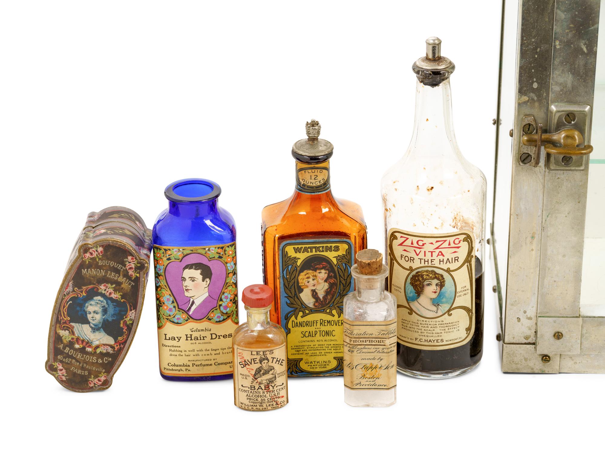 An Oak Shaving Stand and Emil J. Paidar Company Counter-Top Apothecary Cabinet