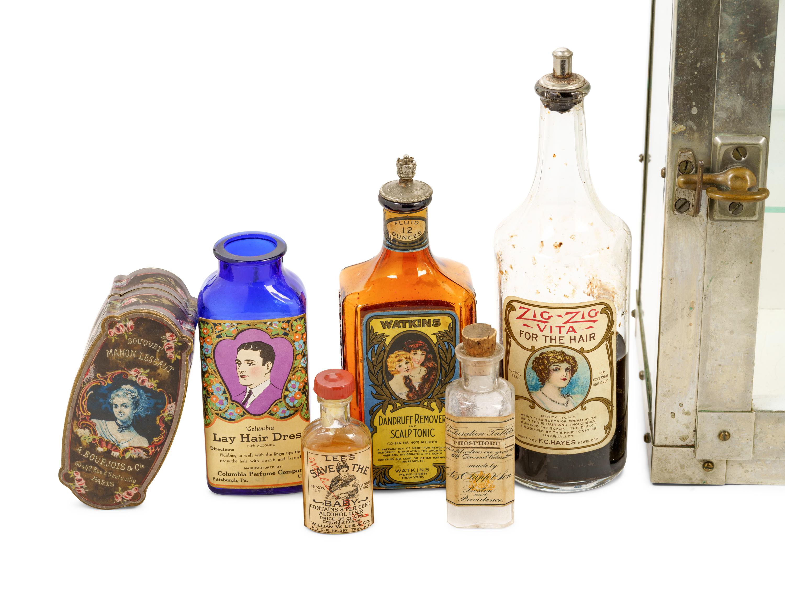 An Oak Shaving Stand and Emil J. Paidar Company Counter-Top Apothecary Cabinet