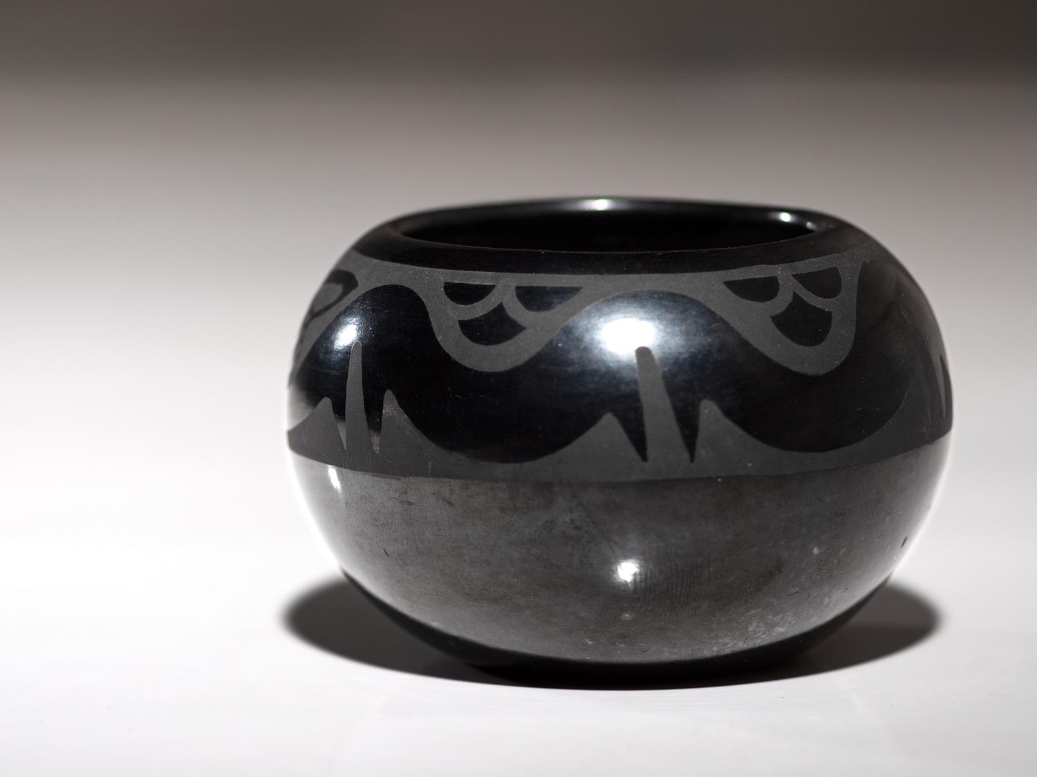 Blackware Pottery Jar, with Avanyu August 1965