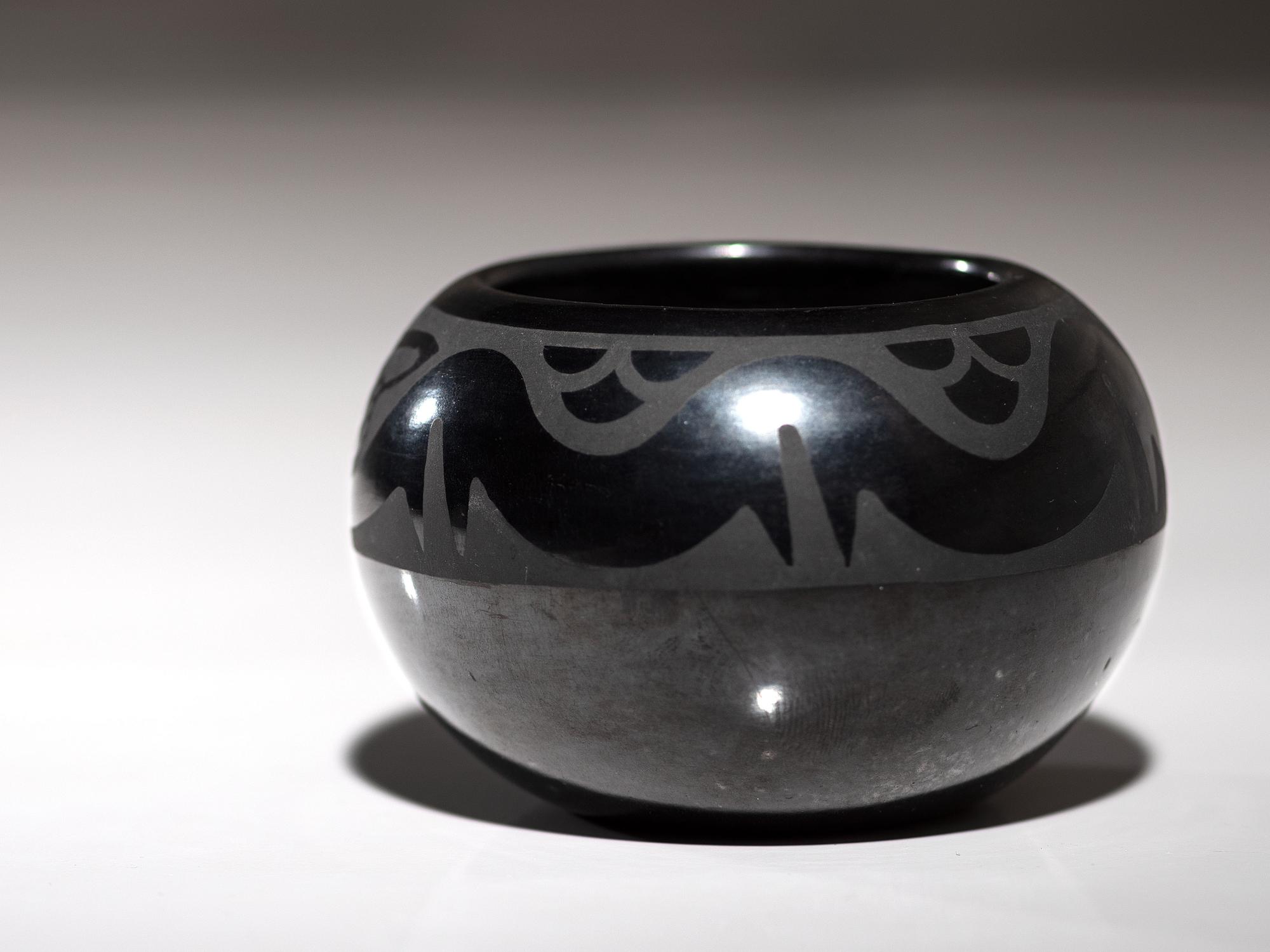 Blackware Pottery Jar, with Avanyu August 1965
