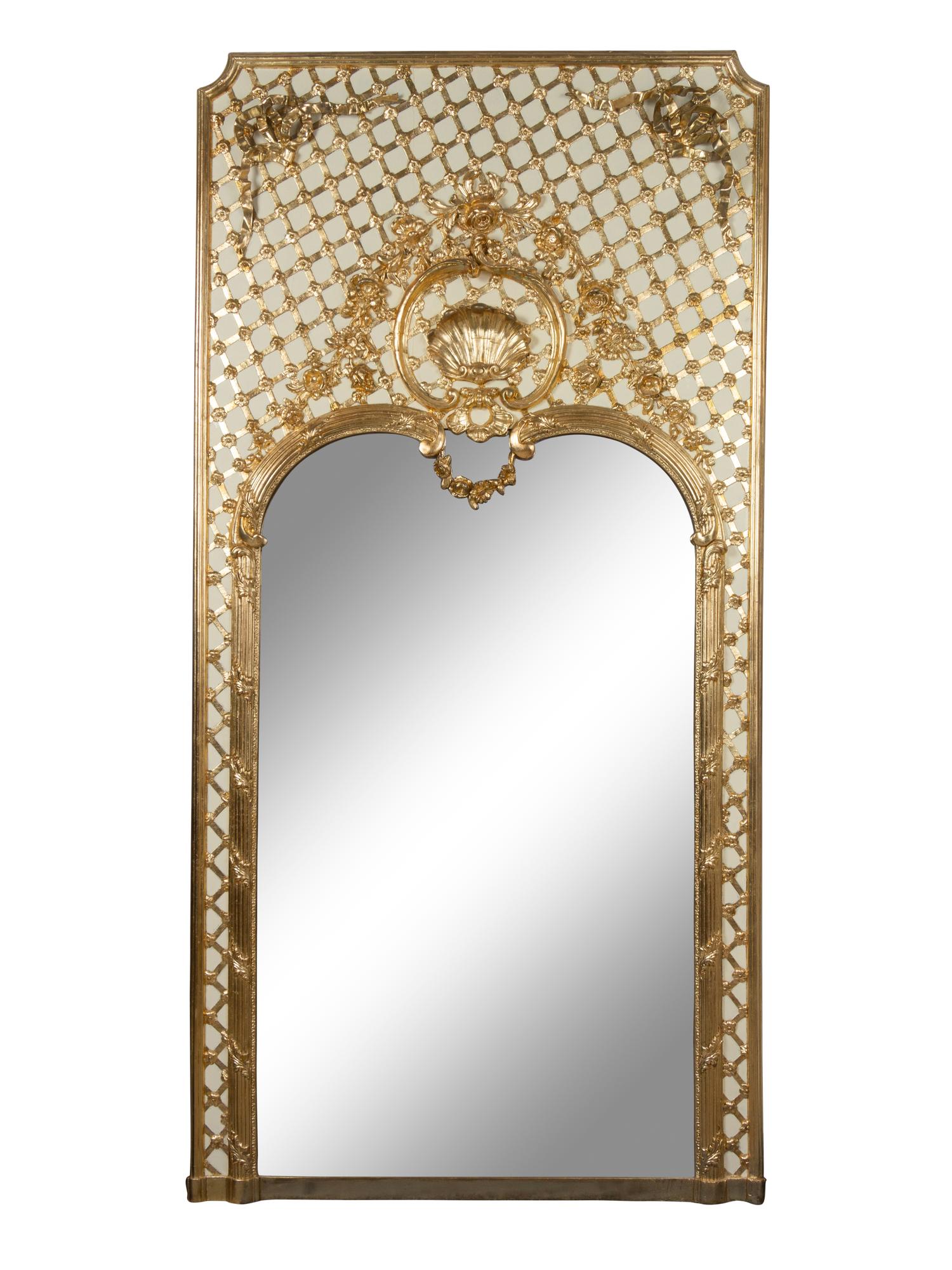 A Pair of French Painted and Parcel Gilt Trumeau Mirrors