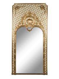 A Pair of French Painted and Parcel Gilt Trumeau Mirrors