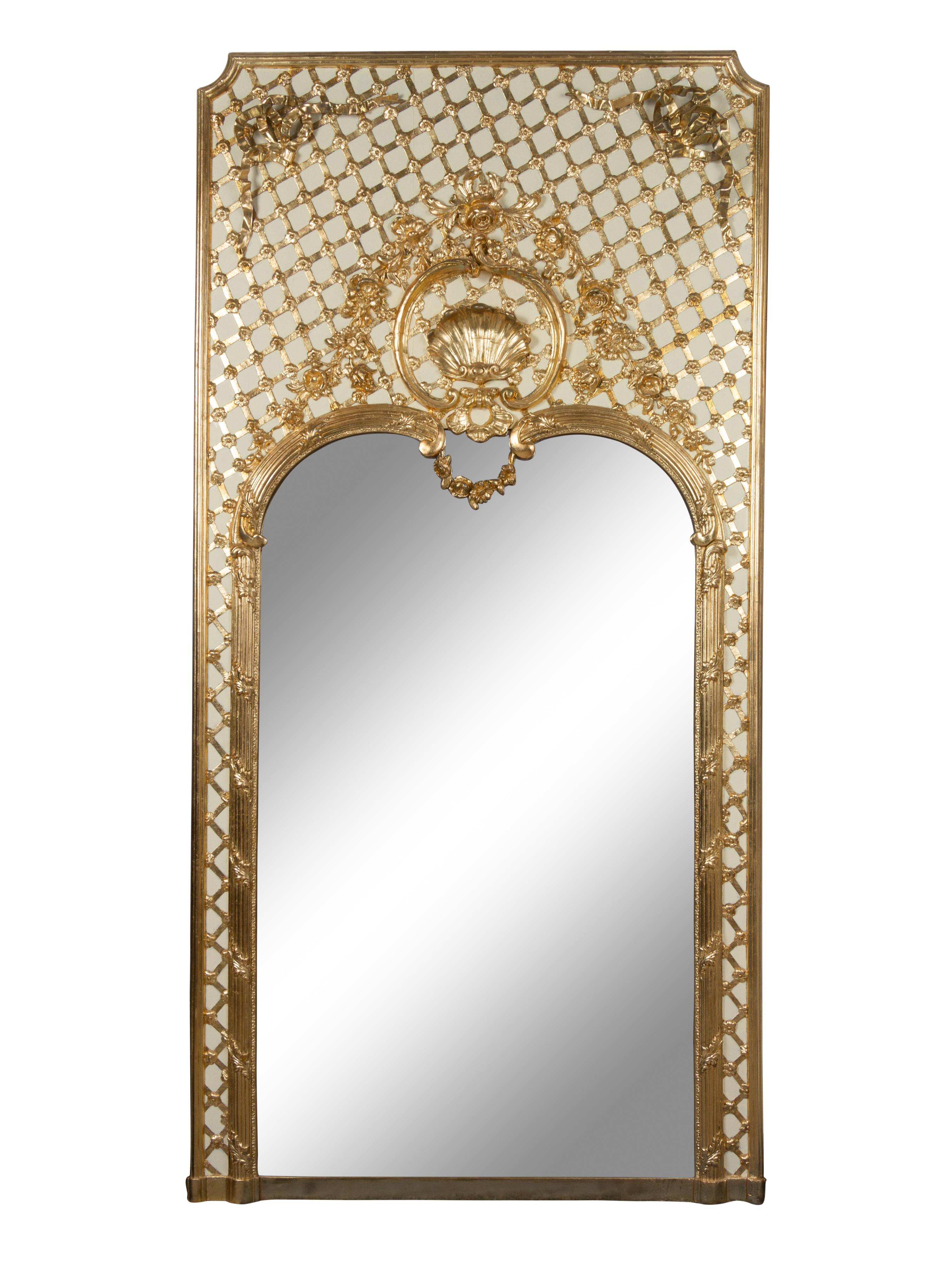 A Pair of French Painted and Parcel Gilt Trumeau Mirrors