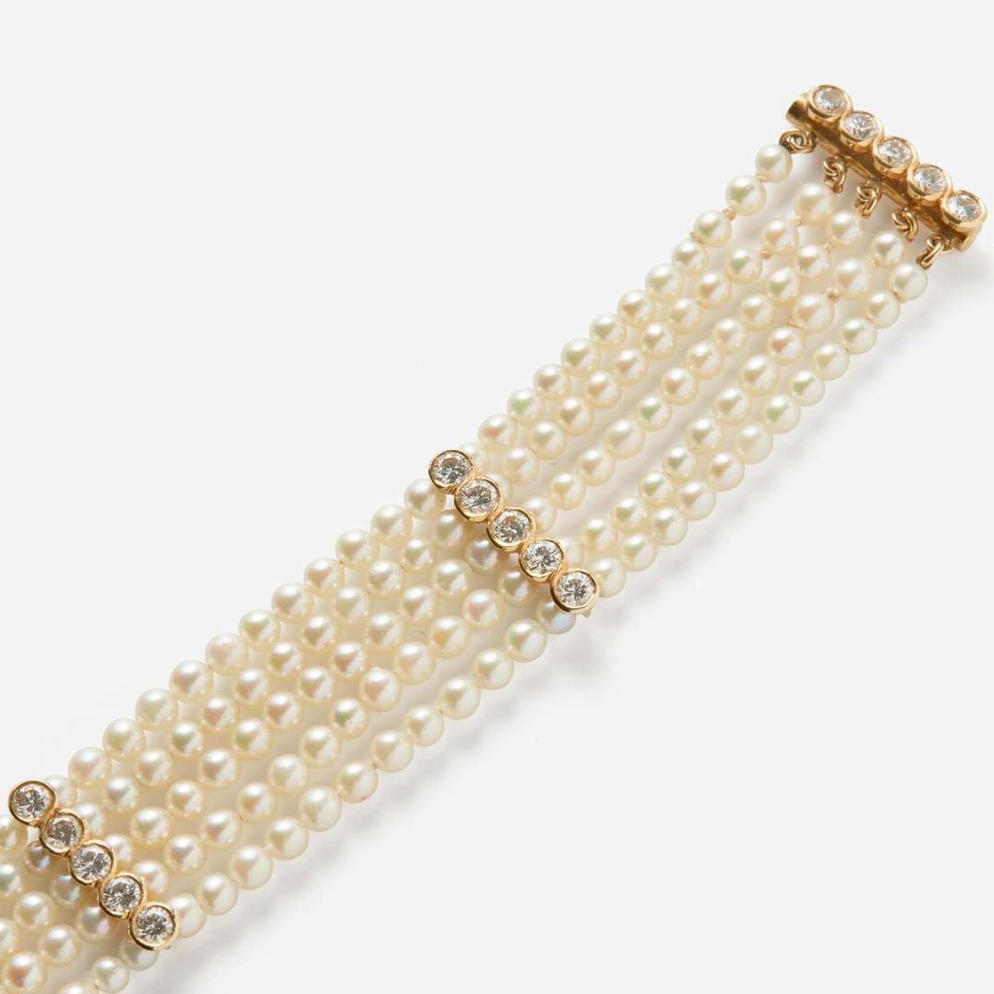 A Multi-Strand Pearl and Diamond Bracelet