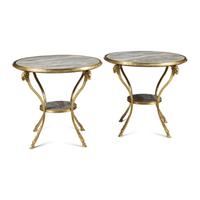 A Pair of French Neoclassical Style Gilt Bronze and Marble Guéridons